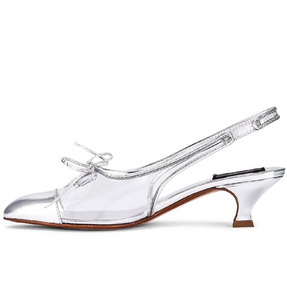 MARC JACOBS Women's Slingback Kitten-Heel Pumps Silver Clear Pointed Toe Shoes - Picture 6 of 16